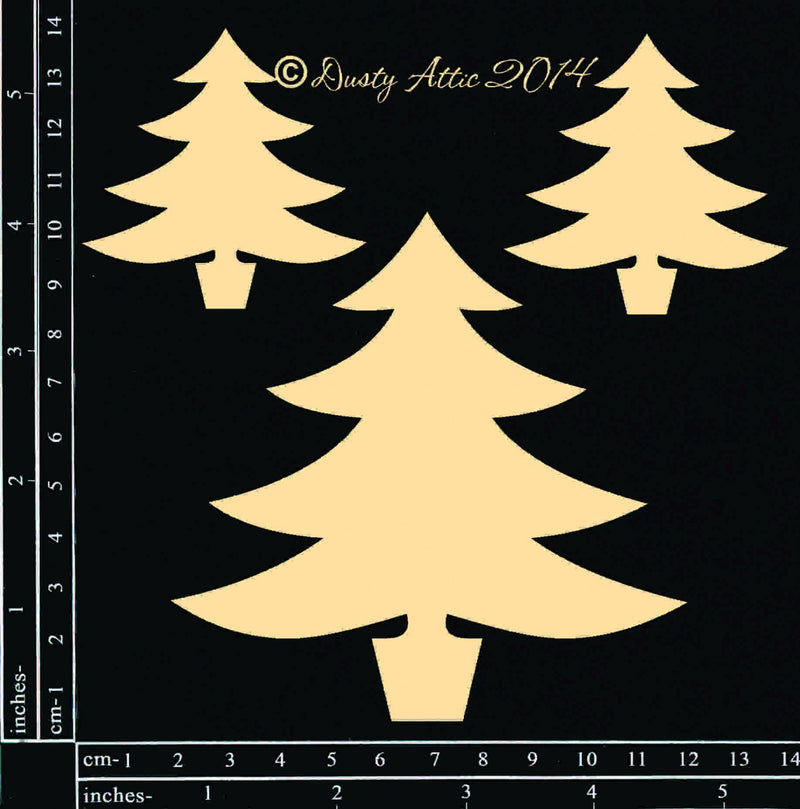 Dusty Attic Chipboard 4x6- Christmas Trees 3pc, DA0124
