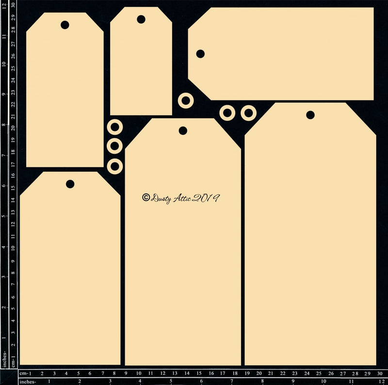 Dusty Attic Chipboard 12x12 - Tag Medley, DA0245