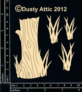 Dusty Attic Chipboard 4x4 - Stump and Grasses, DA0728