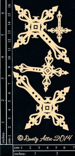 Dusty Attic Chipboard 3x6 - Ornate Crosses, DA1083