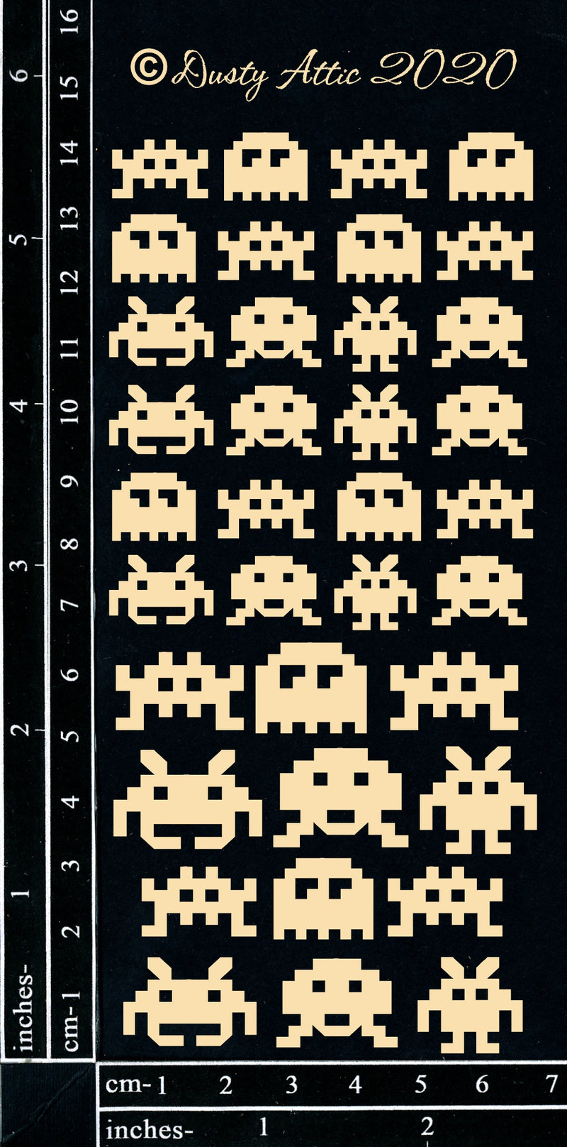 Dusty Attic Chipboard 3x6 - Space Invaders, DA2691