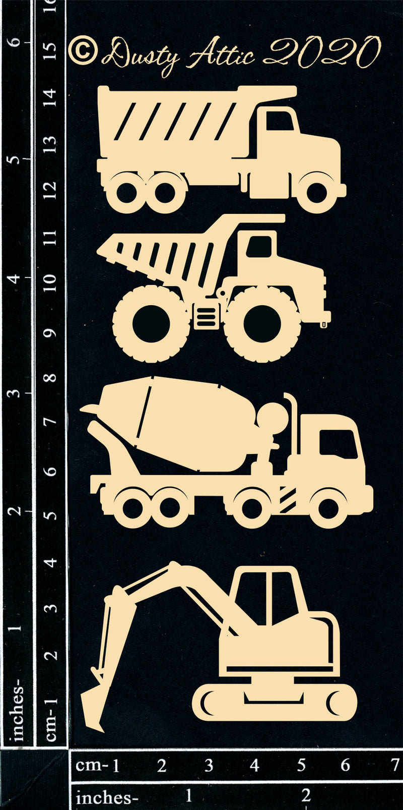 Dusty Attic Chipboard 3x6 - Trucks & Diggers, DA2884