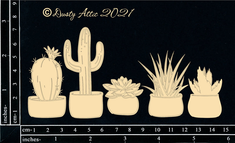 Dusty Attic Chipboard 3x6 - Cactus Pots, DA2975