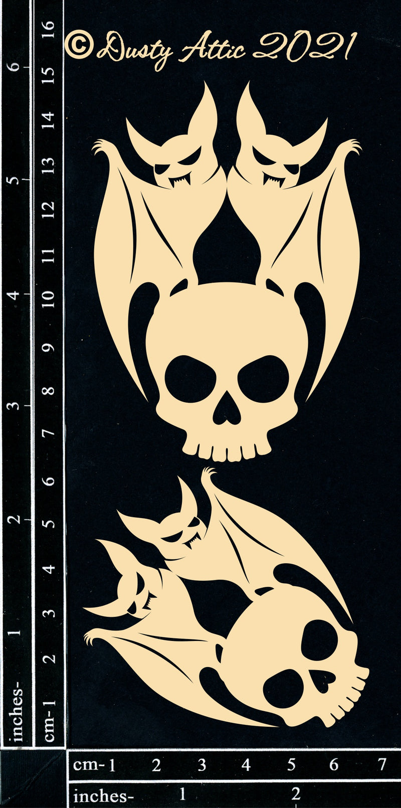 Dusty Attic Chipboard - Skull & Bats, DA3093 ~ 3x6