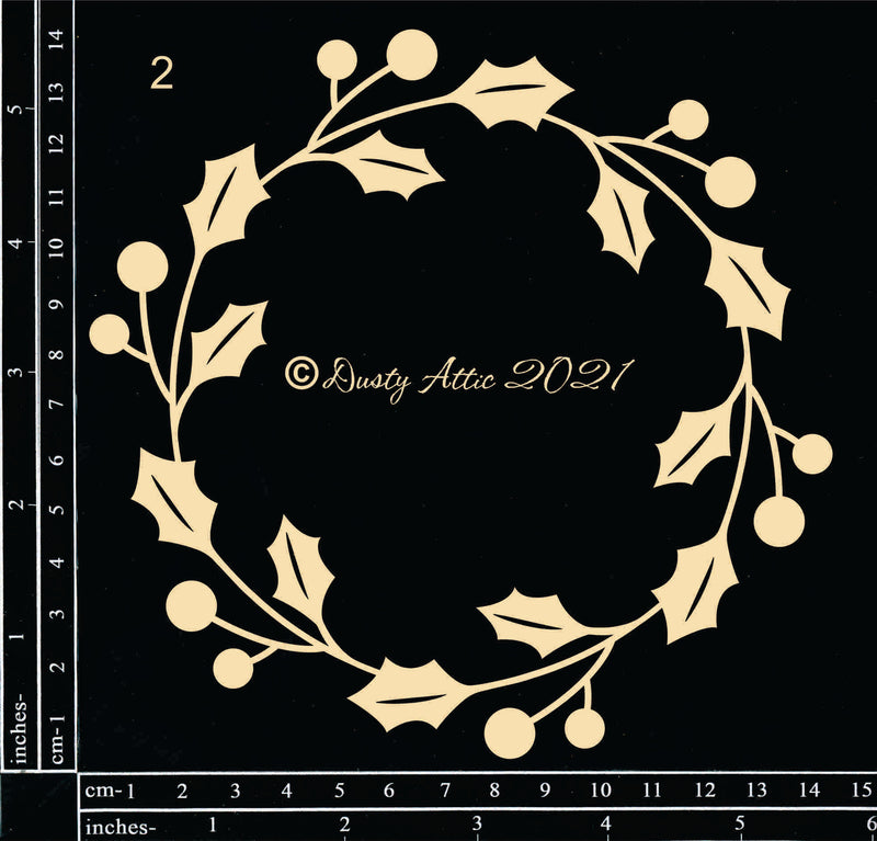 Dusty Attic Chipboard 6x6- Holly Wreath