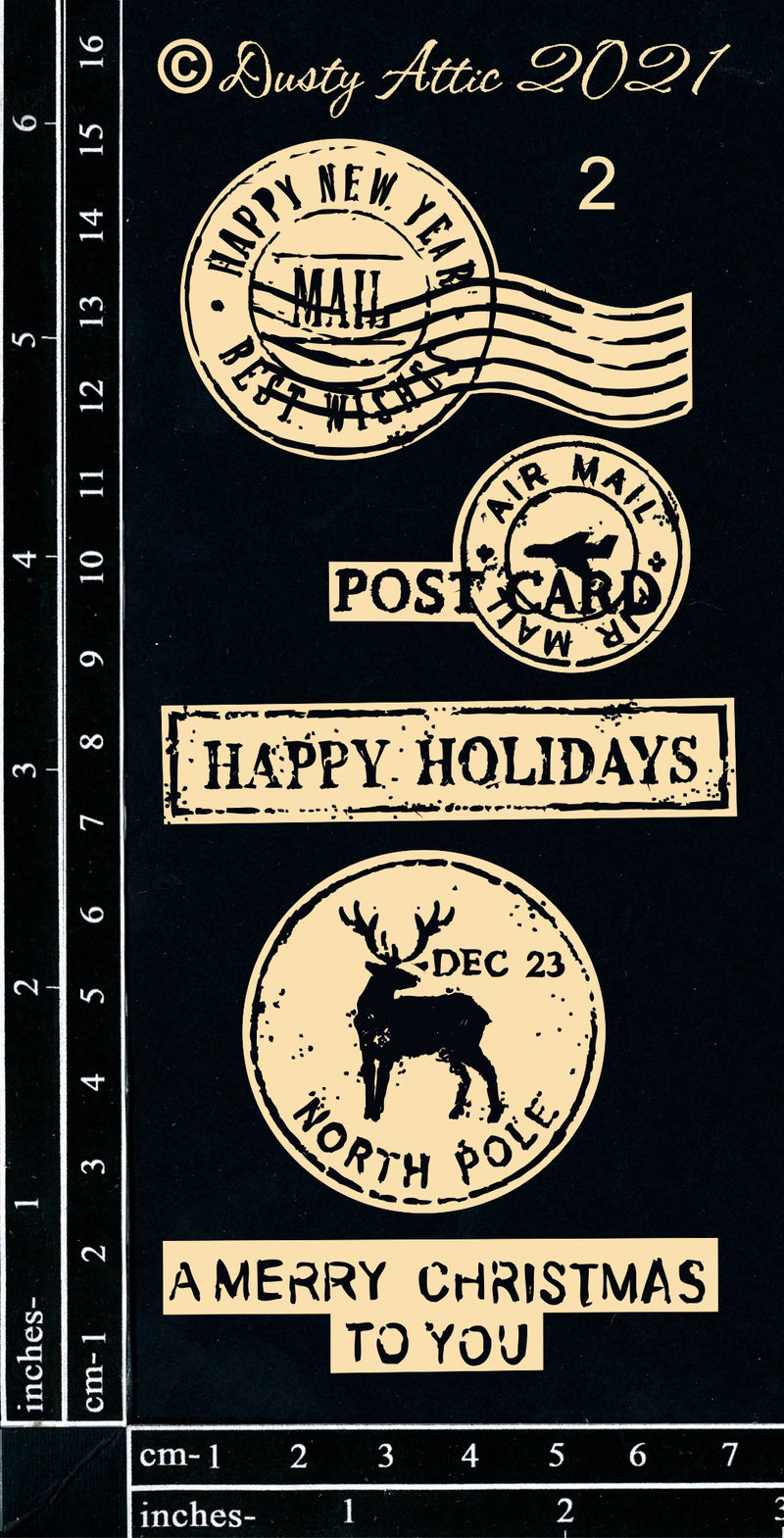 Dusty Attic Chipboard 3x6- Christmas Postmarks