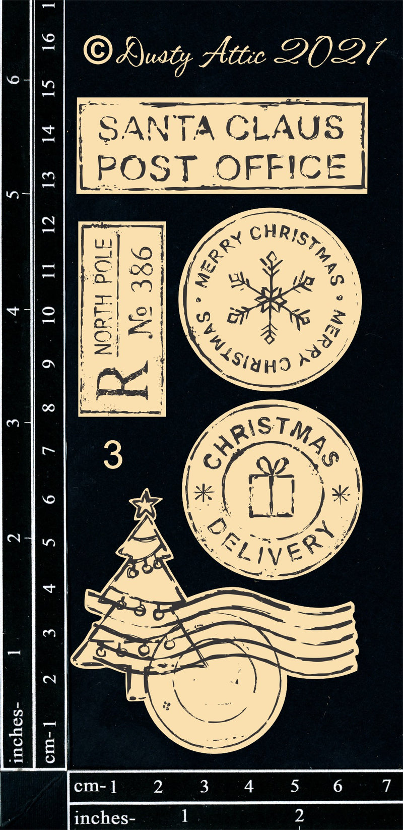 Dusty Attic Chipboard 3x6- Christmas Postmarks