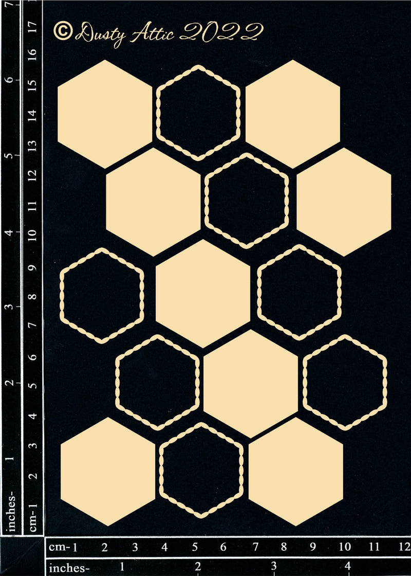 Dusty Attic Chipboard 5x7 - Hexagons