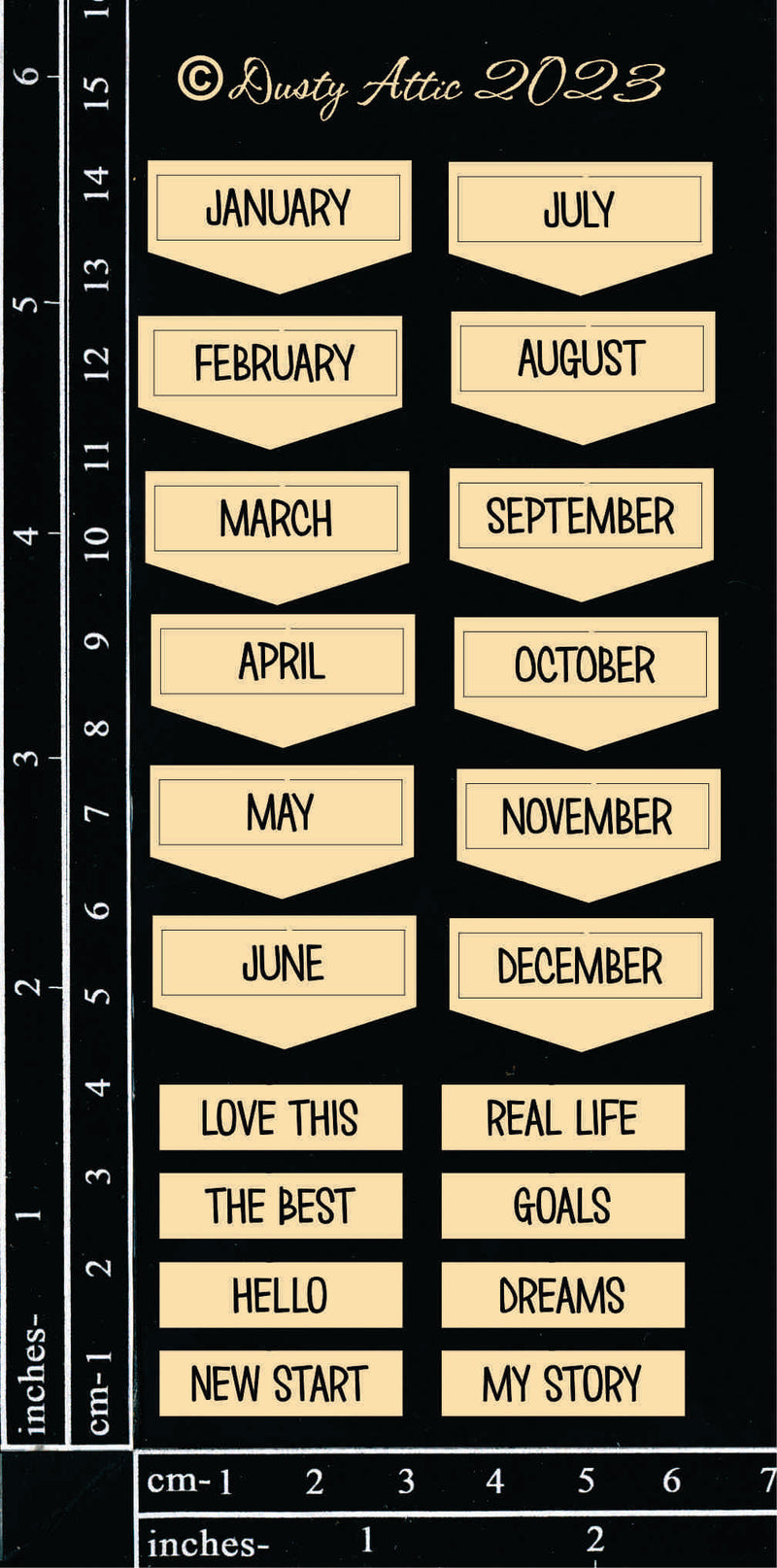 Dusty Attic Chipboard 3x6 - Month Tabs, DA3407