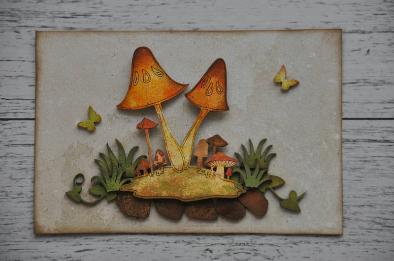 Dusty Attic Chipboard 4x6 - Magic Mushrooms Cluster