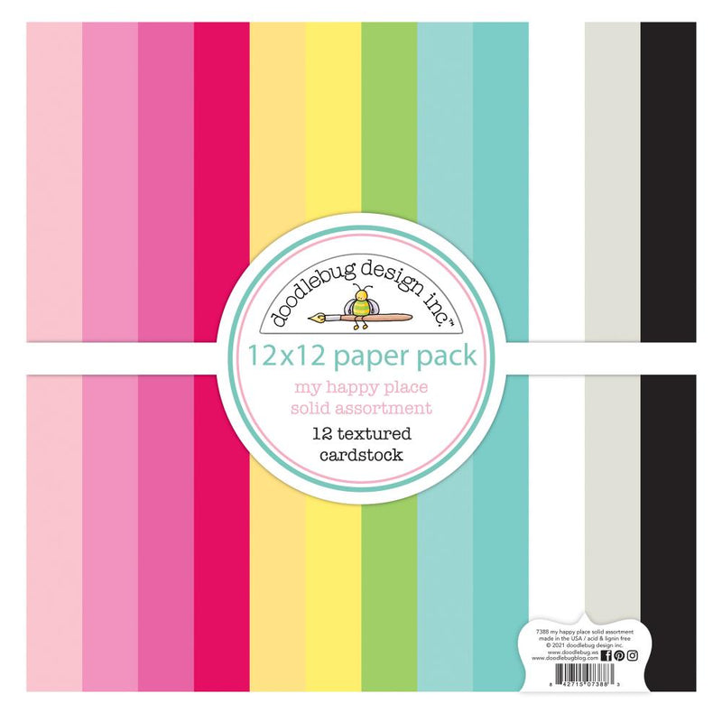 Doodlebug Design My Happy Place Solids- 12x12 Textured Cardstock Pack, DB7388