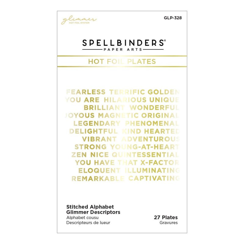 Spellbinders Stitched Alphabet Glimmer Descriptors Hot Foil Plates, GLP-328