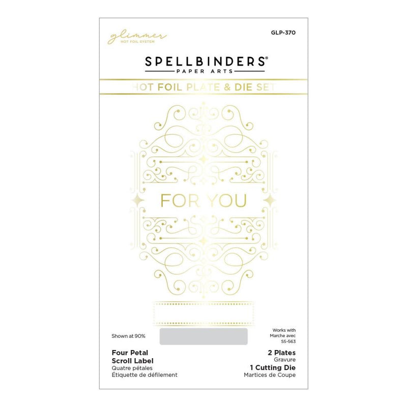 Spellbinders Glimmer Hot Foil Plate & Die Set - Four Petal Scroll Label, GLP-370