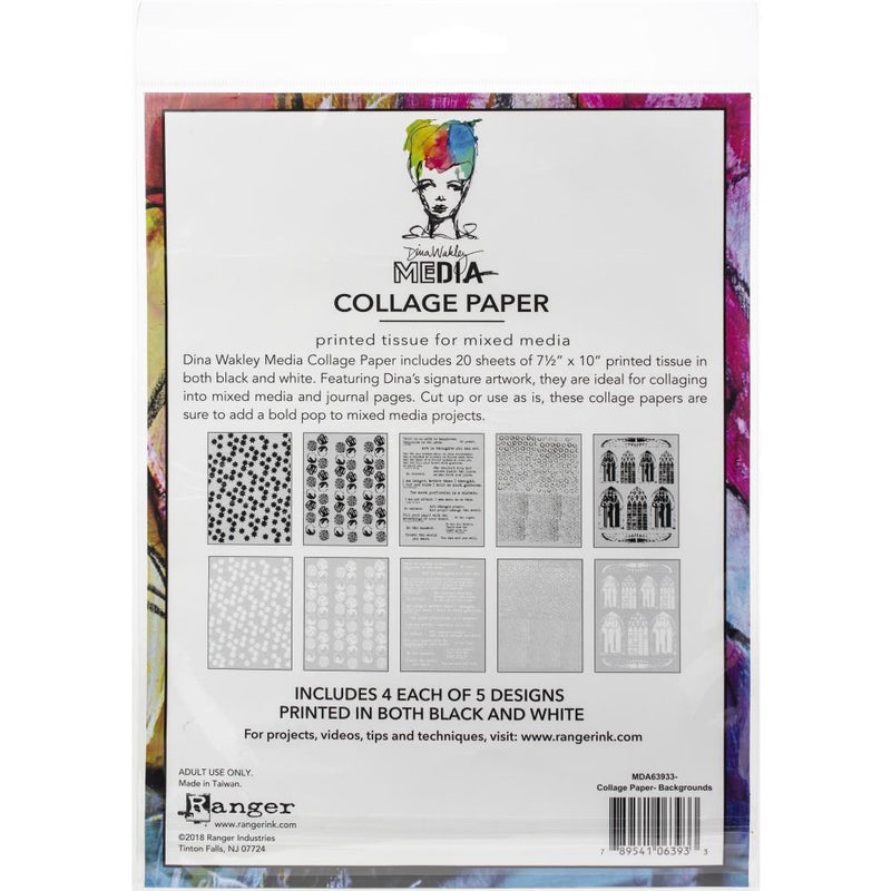 Dina Wakley MEdia Collage Paper 7.5"X10" 20Pc - Backgrounds,  MDA63933