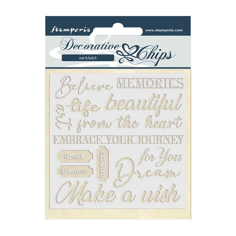 Stamperia Decorative Chips - Atelier Des Arts - Quotes, SCB46 WAS $3.60