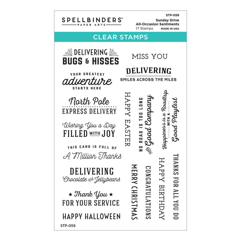Spellbinders Clear Stamp Set - Sunday Drive All-Occasion Sentiments, STP-059
