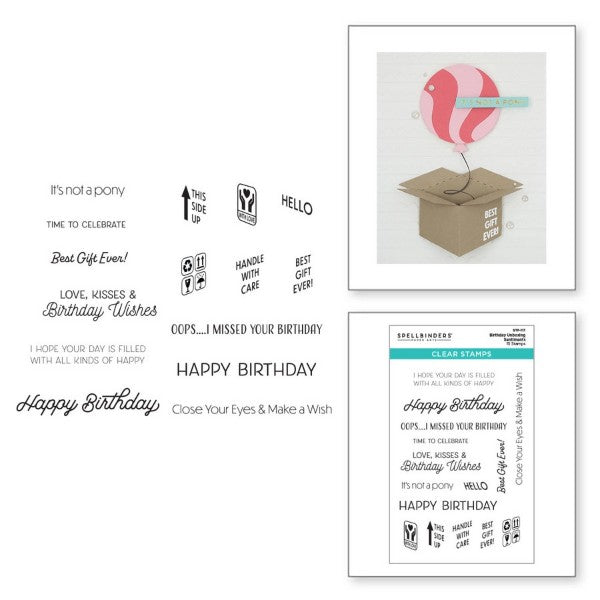 Spellbinders Stamp Set - Birthday Unboxing Sentiments, STP-117