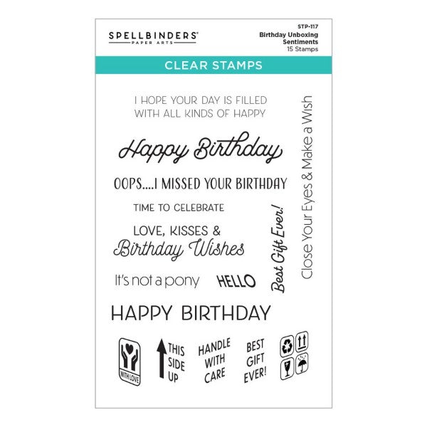 Spellbinders Stamp Set - Birthday Unboxing Sentiments, STP-117