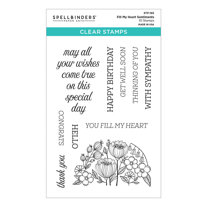 Spellbinders Clear Stamp Set - Fill My Heart Sentiments, STP-183
