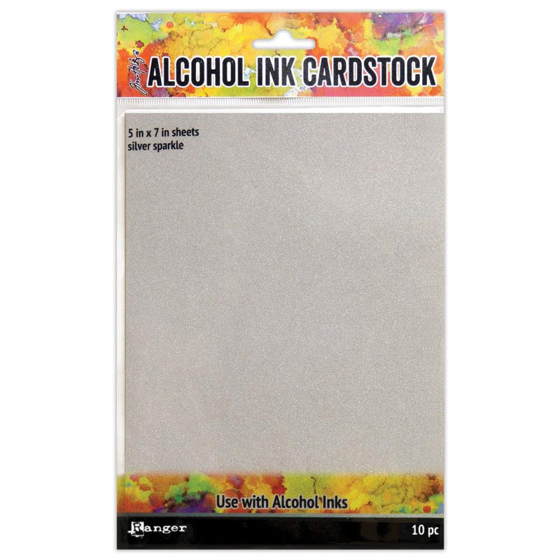 Tim Holtz Alcohol Ink Cardstock - Silver Sparkle 5"X7" 10Pc, TAC65500