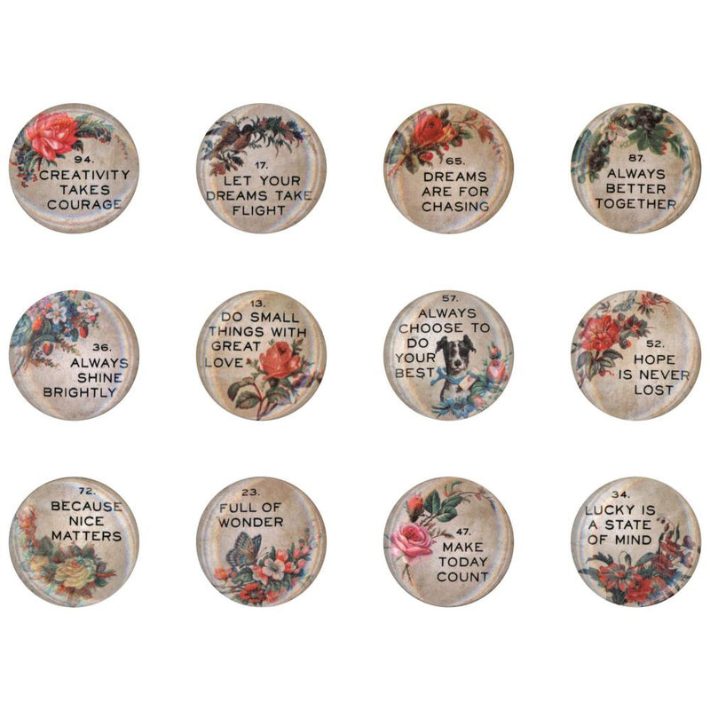 Tim Holtz Idea-ology Quote Flair Buttons 12Pc, TH94116