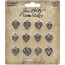 Tim Holtz Idea-ology Hearts Metal Adornments 12Pc, TH94130