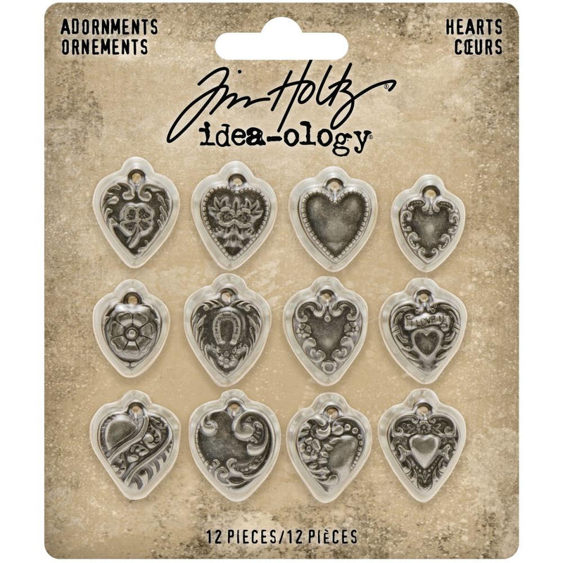 Tim Holtz Idea-ology Hearts Metal Adornments 12Pc, TH94130