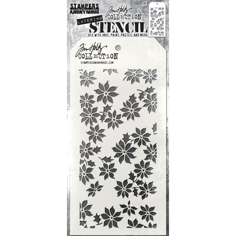 Stampers Anonymous - Tim Holtz Layering Stencil - Tiny Poinsettia, THS163