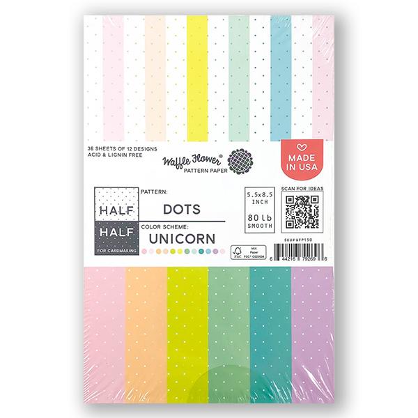 Waffle Flower Half-Half Dots - Unicorn Paper Pad, WF150 WAS $10.00