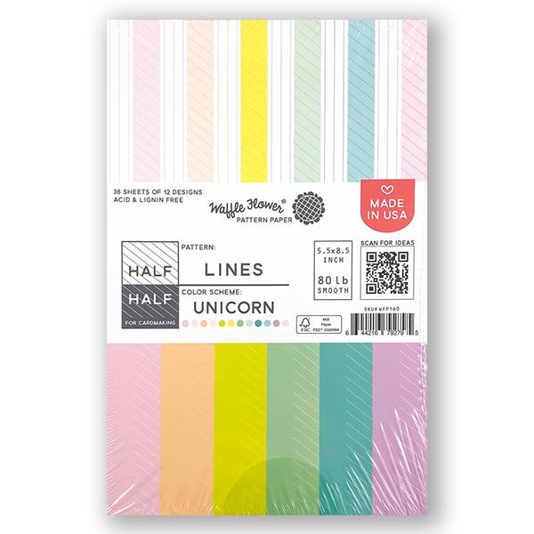 Waffle Flower Half-Half Lines - Unicorn Paper Pad, WF160 WAS $10.00