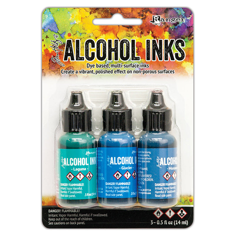 Tim Holtz Alcohol Ink .5oz, 3Pk - Teal/Blue Spectrum, TAK69669
